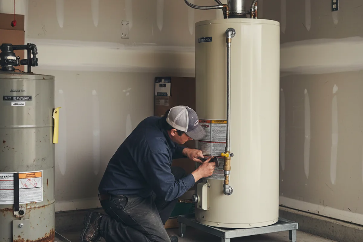 Water heater and shutoff valve replacement in Fisher